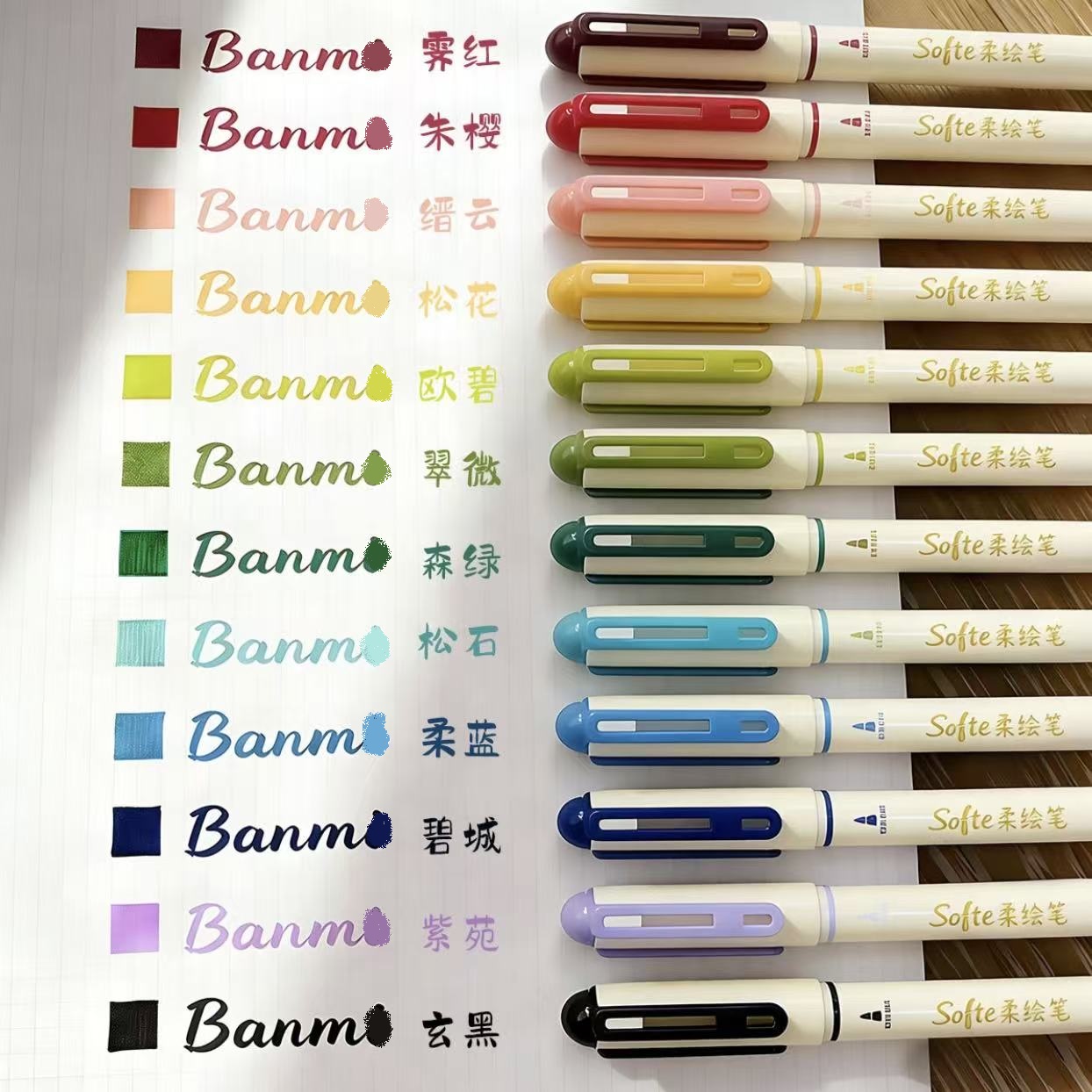 Art Craft Doodle - 12PCS Fine-Liner Brush Pen Set Dual-Tip