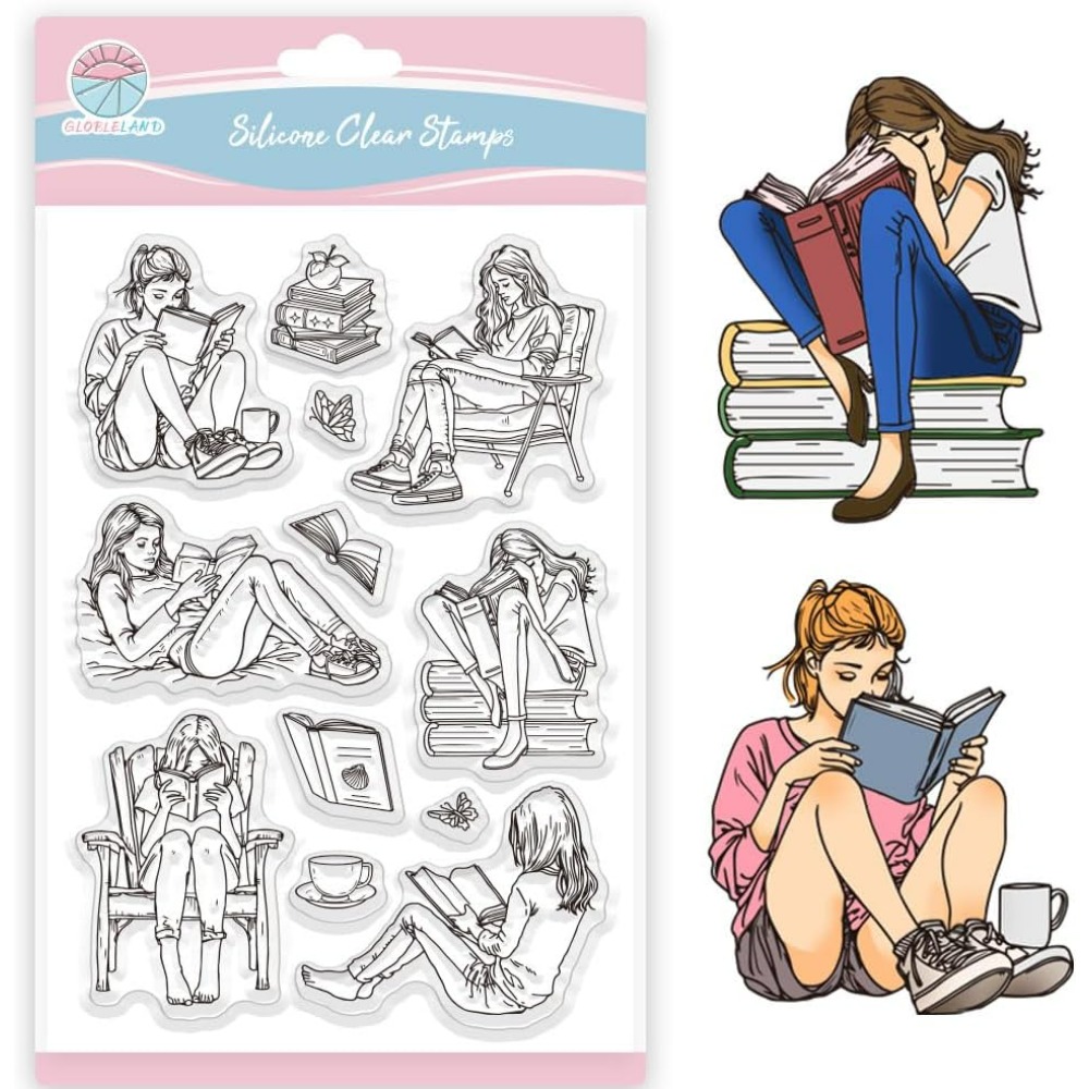 Rubber Stamp Blank - Lady and Books Clear Stamps Book