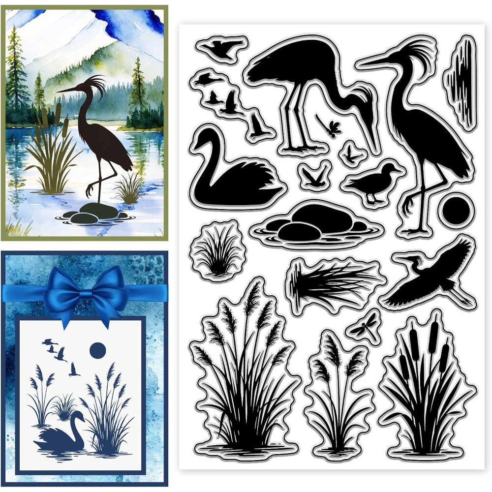 Rubber Stamp Blank - Wetlands Birds Pattern Clear Stamps Reeds