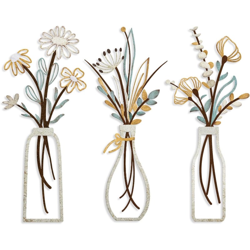 Art Craft Room - 3pcs Metal Flowers Wall Decoration Crafts