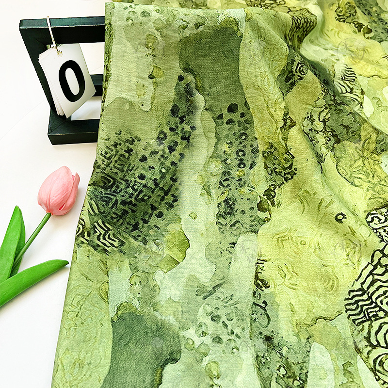 Silk Painting Dye - Green ink dyeing oil painting style