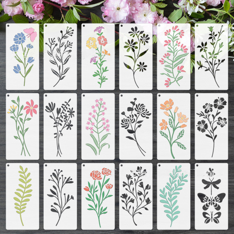 Art Craft Doodle - 18PCS Geometric Floral Painting Stencil Set