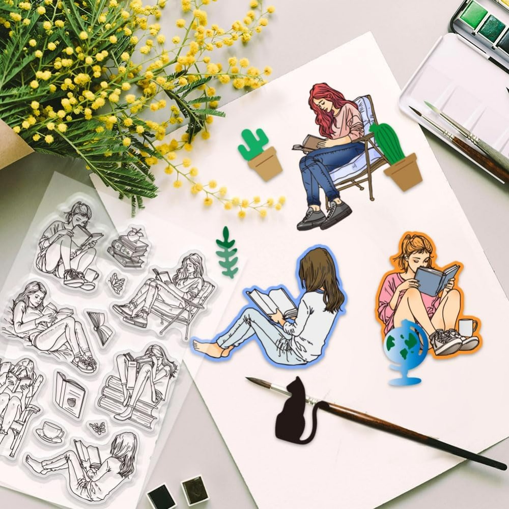 Lady and Books Clear Stamps Bo - đánh giá và giá Rubber Stamp Blank