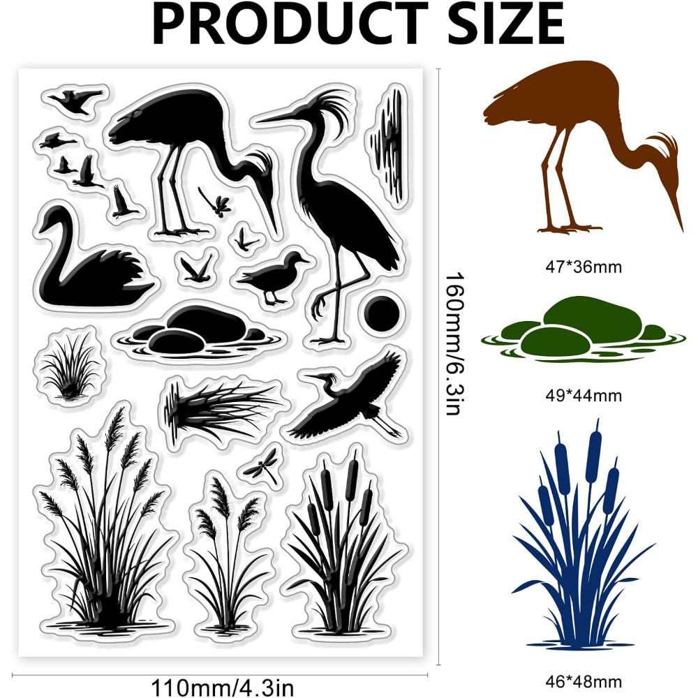 Wetlands Birds Pattern Clear S - đánh giá và giá Rubber Stamp Blank