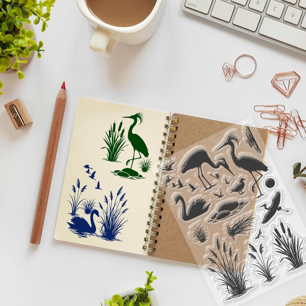 Wetlands Birds Pattern Clear S - đánh giá và giá Rubber Stamp Blank