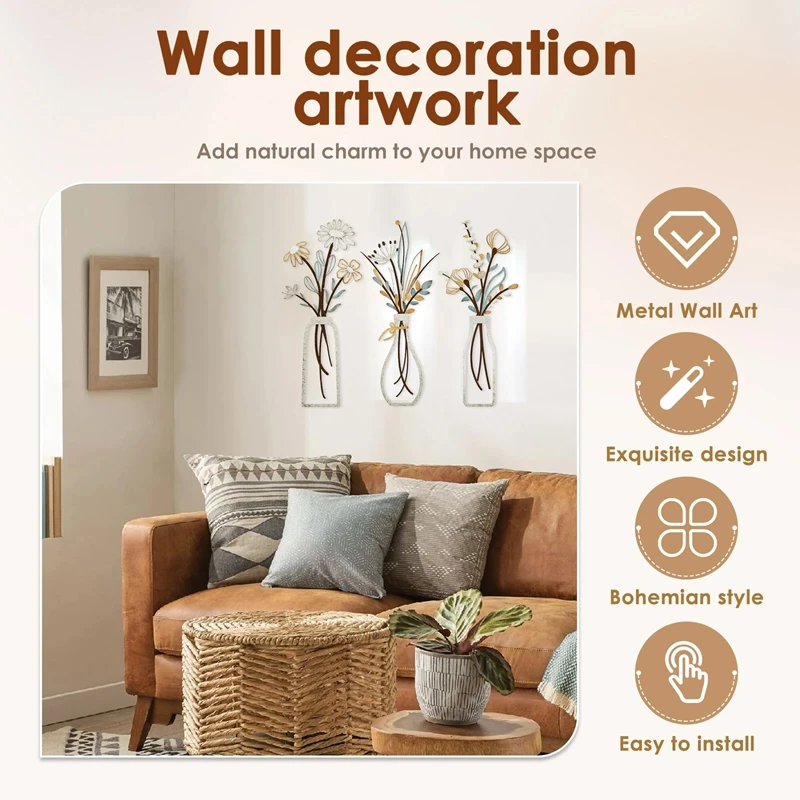 3pcs Metal Flowers Wall Decora - đánh giá và giá Art Craft Room