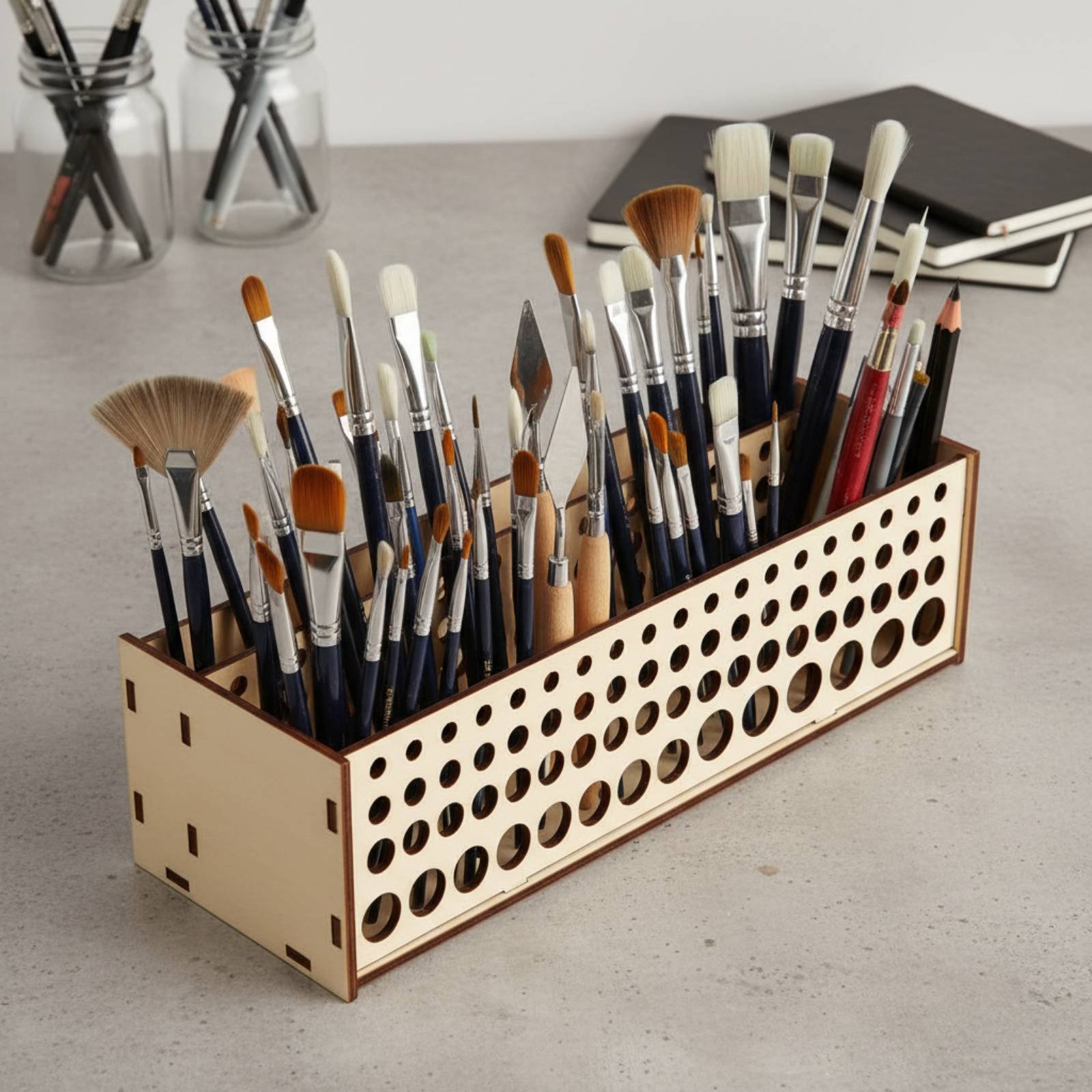 Paint Brush Rack 67 Holes Wood - đánh giá và giá Art Craft Room