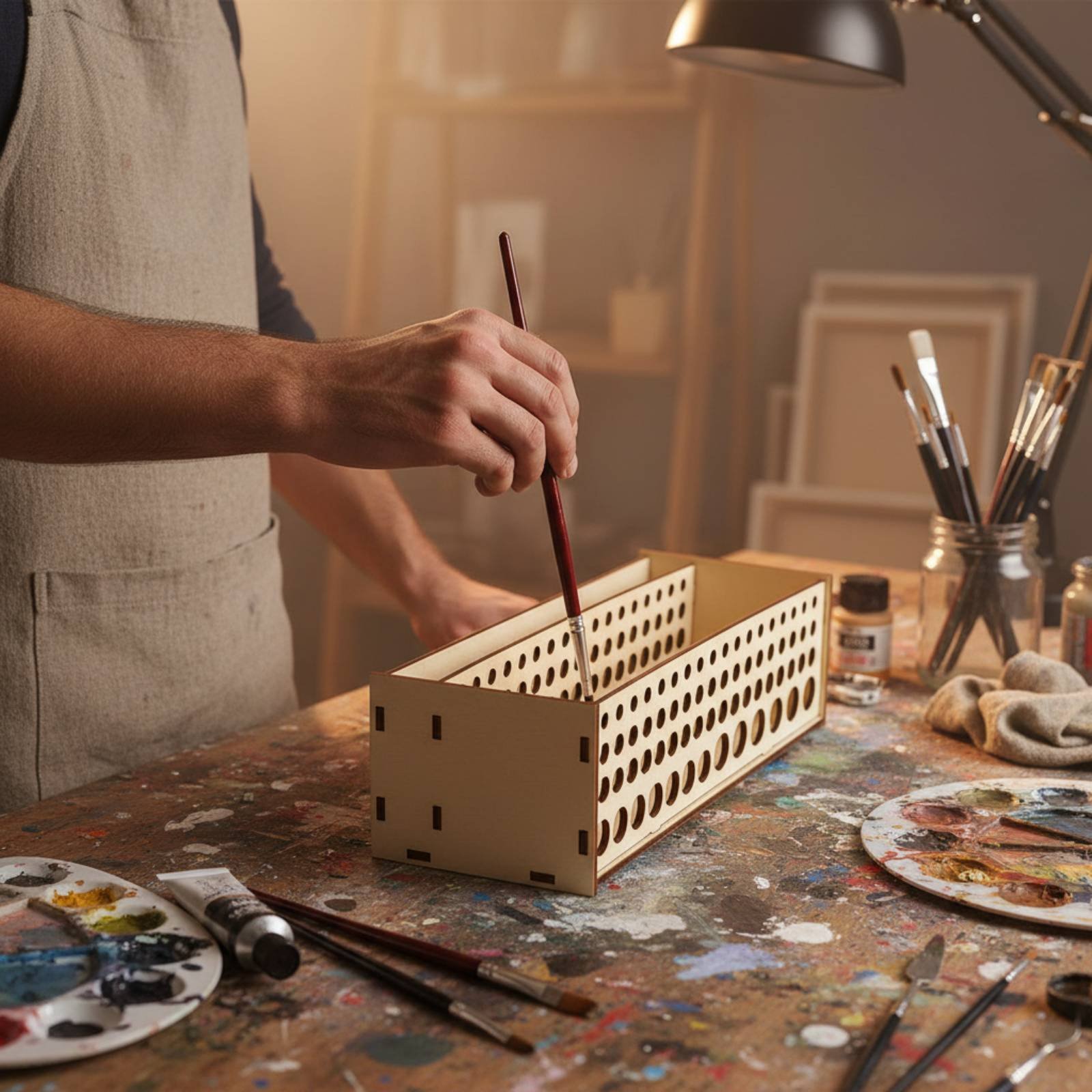Paint Brush Rack 67 Holes Wood - đánh giá và giá Art Craft Room